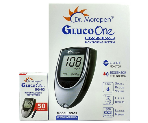 Dr. Morepen BG-03 Gluco One Glucometer Combo, 50 Strips - The Med Pharma