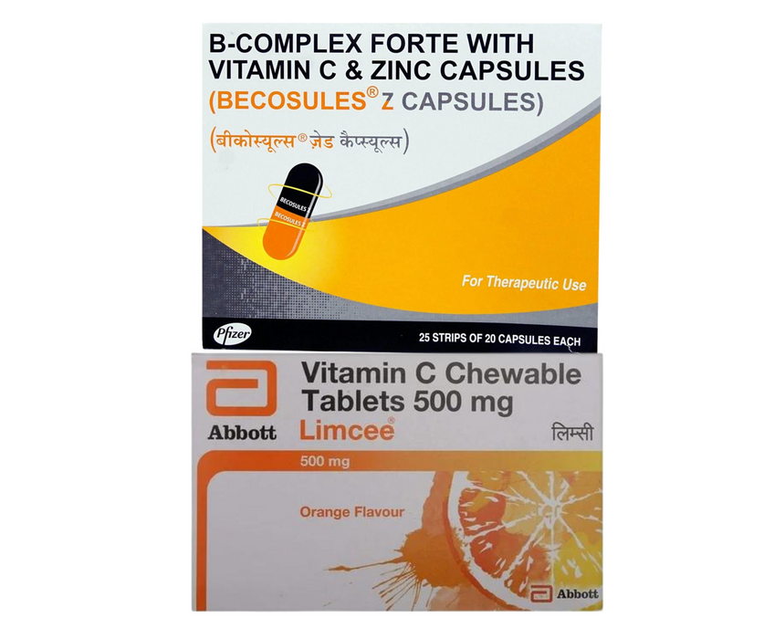 Combo Pack of Limcee Chewable Tablet Orange (15Tab) & Becosules Z Capsule (20Cap)