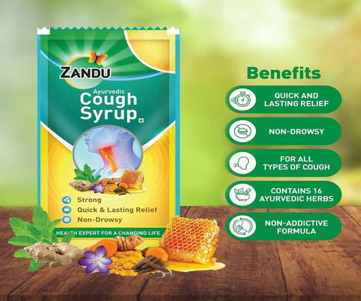 Zandu Ayurvedic Cough Syrup Fast & Long-Lasting Relief (36Sachet) - The Med Pharma
